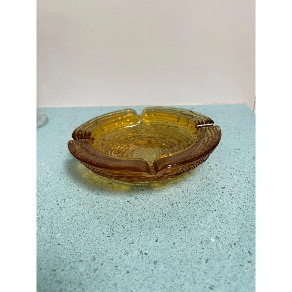 Anchor Hocking Vintage MCM Amber Ashtray Ridged One Size Soreno Clear
